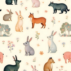 Fototapeta premium Seamless pattern of cute animal