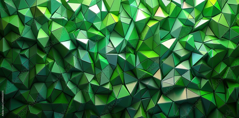 Poster Abstract green polygonal texture; 3D digital art; background; website design