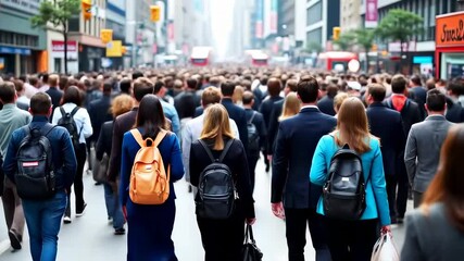 Business People Commuting Through Busy City Streets During Morning Rush Hour