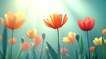 Obraz premium Vibrant Tulips in Sunlit Garden A Serene Floral Scene for Nature-Themed Art