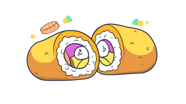 Cute and Colorful Sushi Roll Illustration with Fresh Ingredients