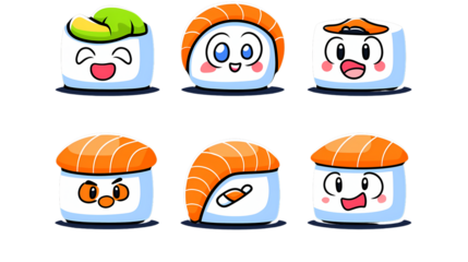 Cute Cartoon Sushi Characters for Fun Food Design Projects