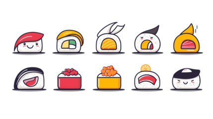Cute and Colorful Cartoon Sushi Characters for Food Lovers