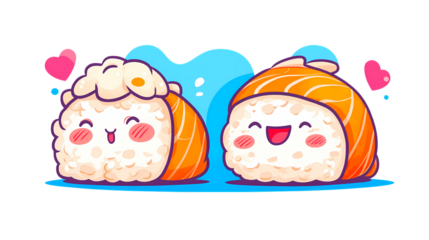 Cute Cartoon Sushi Characters With Happy Expressions