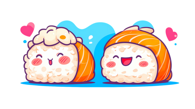 Cute Cartoon Sushi Characters With Happy Expressions