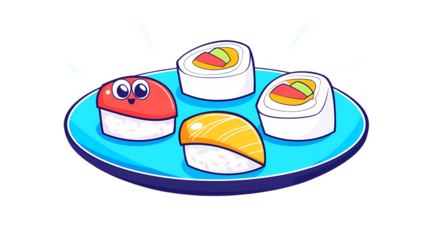 Cartoon Sushi Plate with Colorful and Playful Sushi Designs