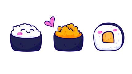 Cute Cartoon Sushi Characters with Colorful Details and Expressions