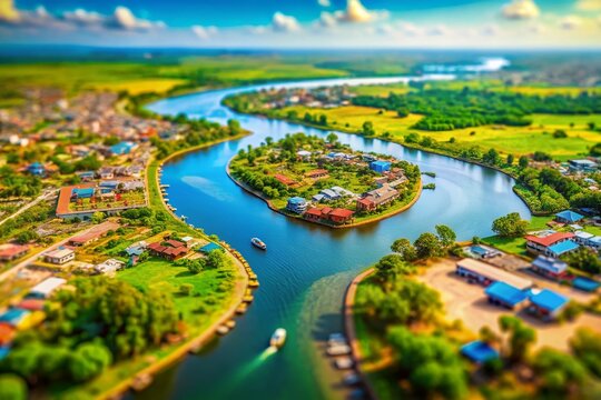 Benin Map: Cities, Rivers, Lakes - Tilt-Shift Miniature Photography