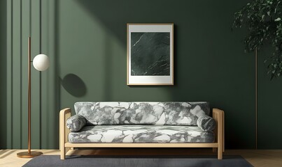 Modern Living Room Interior With Air Conditioner, Orange Sofa And Green Armchair, Generative Ai