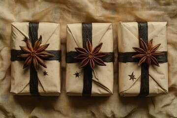 Obraz premium Wrapped gifts with star anise