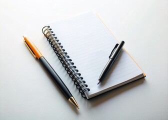 Blank Spiral Notebook with Black Pen on White Background - Perfect for Mockups and Note-Taking