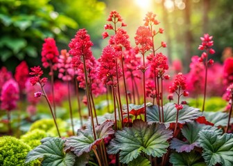Obraz premium Blooming Coral Bells: Heuchera Flowers in a Garden