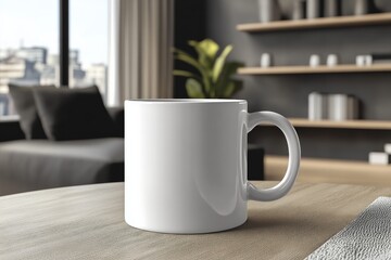 Fototapeta premium a plain white mug for mockup living room background