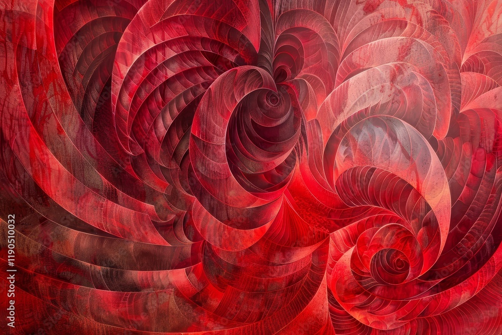 Poster a close-up abstract image featuring swirling patterns and shapes in deep red and topaz hues, swirlin
