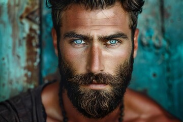 Obraz premium The Charm of a Handsome Caucasian Man with a Beard: A Pastel Dream
