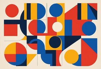 Abstract Geometric Composition in Red Blue Yellow and Black