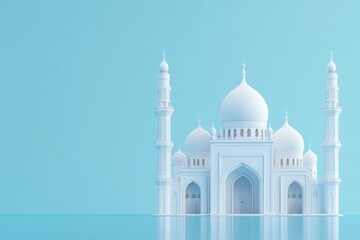 Fototapeta premium 3D majestic mosque on blue background, ramadan theme