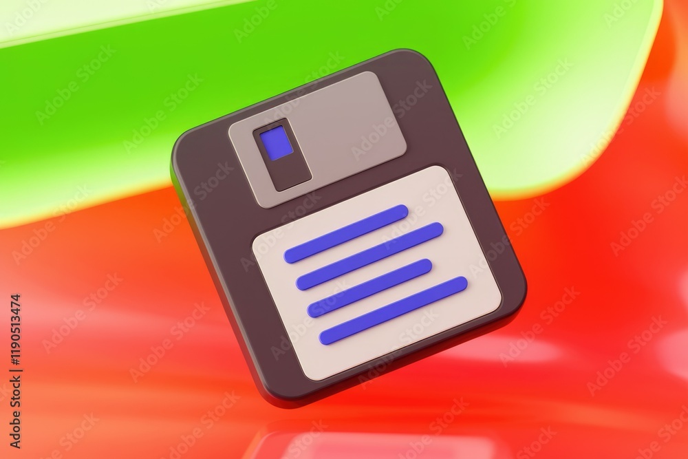 Aufkleber A 3D rendered illustration of a vintage floppy disk, symbolizing data storage and retro technology.