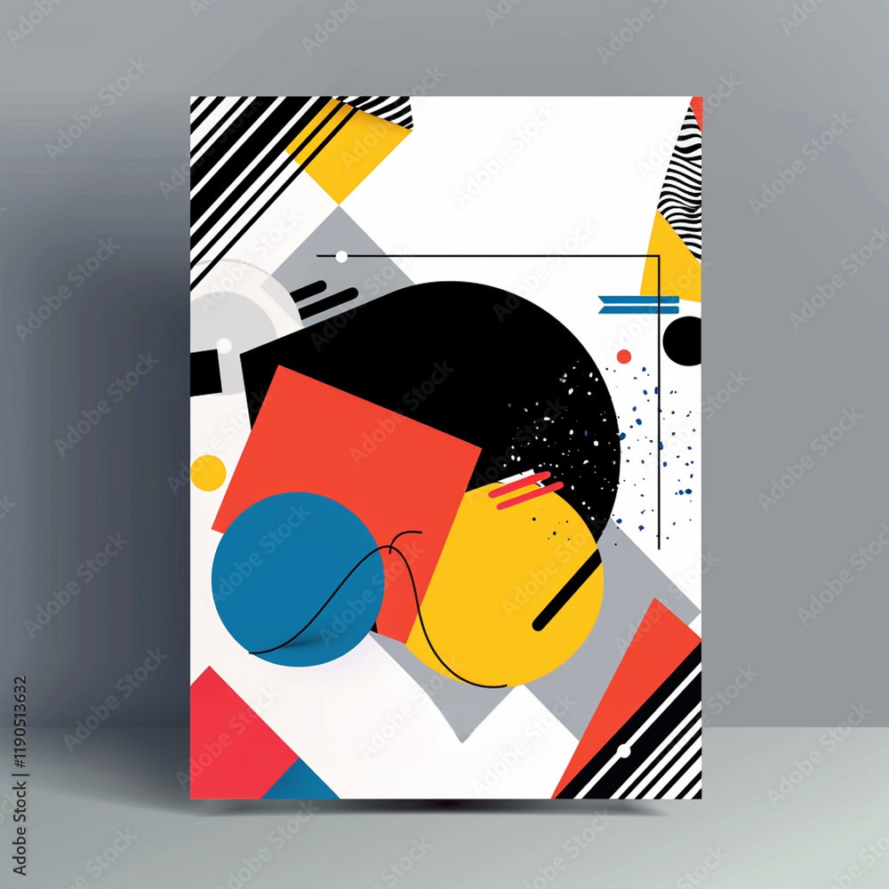 Poster abstract geometric composition: vibrant colors and bold geometric shapes create a dynamic and modern