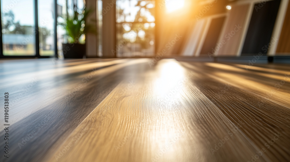 Poster a selection of premium laminate flooring samples arranged in a gradient pattern, their realistic woo