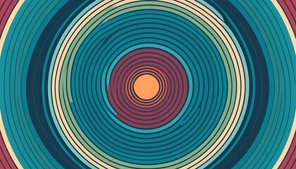 Abstract concentric circles swirling design in teal and orange