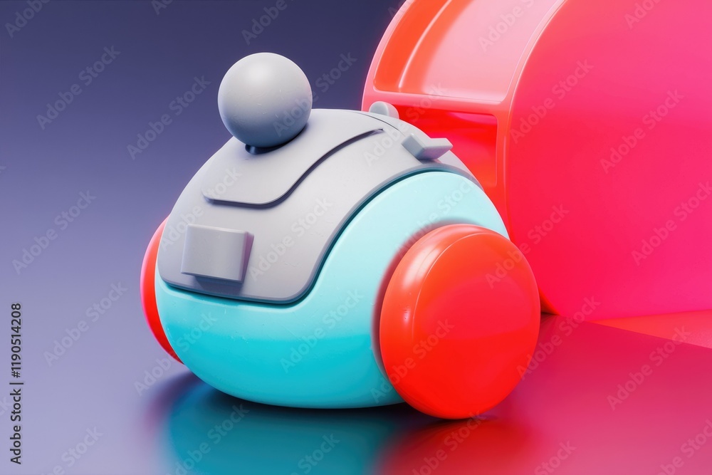 Poster a cute, stylized 3d render of a toy vehicle with rounded shapes and vibrant colors.