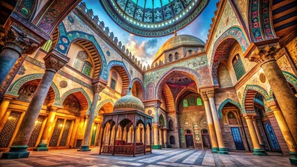Obraz premium Cairo Mosque Architectural Detail: Surreal Islamic Geometry & Light