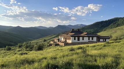 Serene Mountain Monastery in a Lush Valley