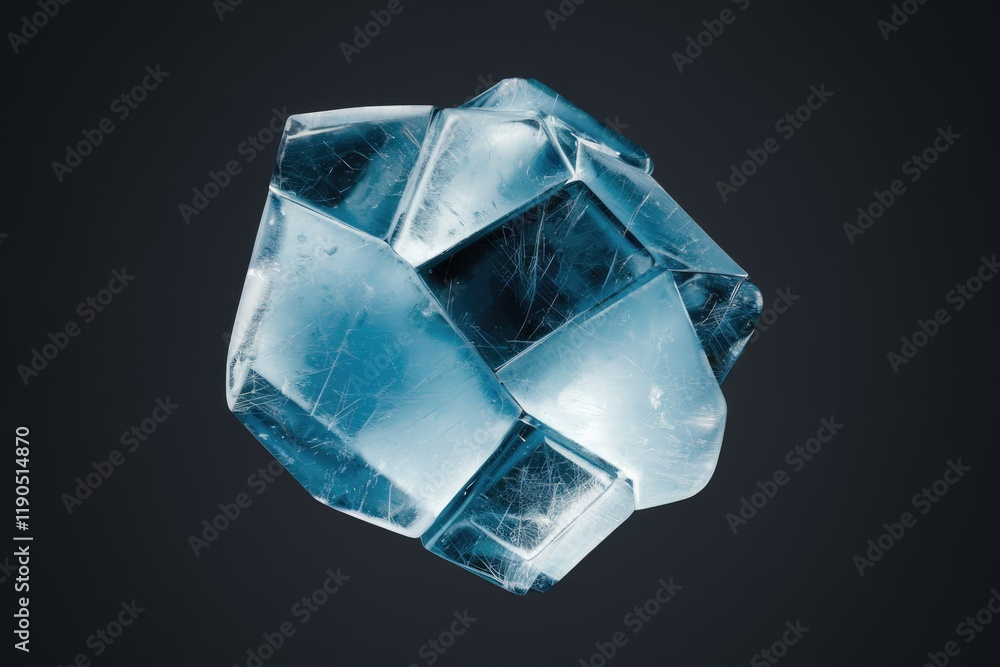 Poster a translucent, faceted ice crystal with intricate surface scratches, resembling a precious gemstone.