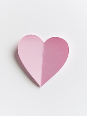 One pink paper heart on a white background. Cute romantic decor for valentine's day, wedding, birthday.