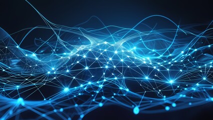 Obraz premium Abstract AI Network with Blue Light Illuminated Interconnected Nodes