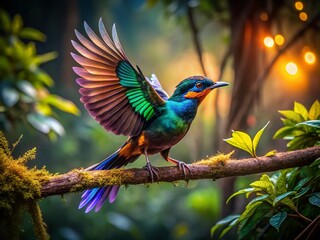 Obraz premium Candid Oil Bird in Flight, Night Jungle, South American Wildlife, Rare Bird Photography