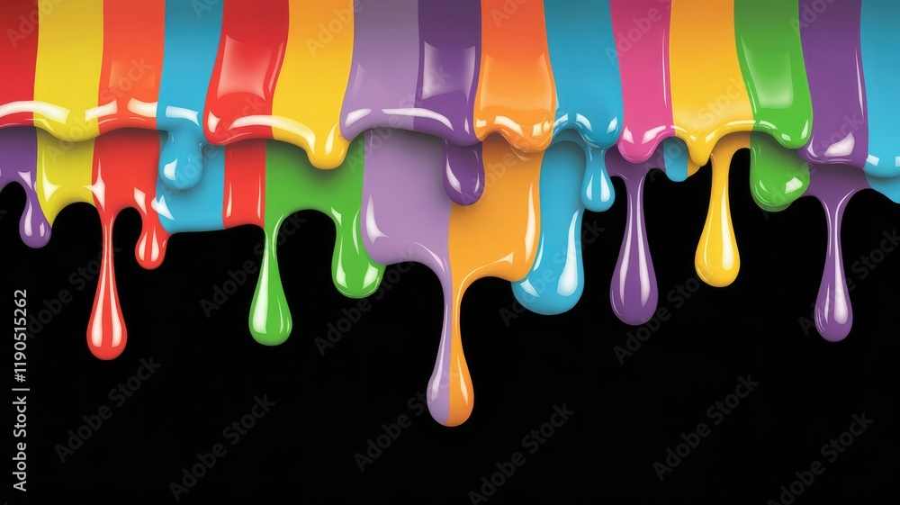 Poster Vibrant rainbow paint dripping down, creating a colorful and dynamic visual effect.