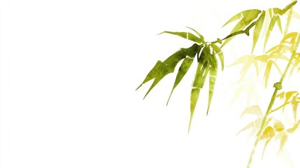Obraz premium Serene Bamboo Watercolor: Elegant Green Leaves in East Asian Style