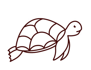 Vector line icon of sea turtle, coloring page for kids, outline illustration of cartoon swimming turtle