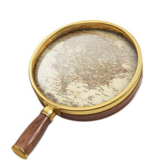 Antique Magnifying Glass Reveals Vintage Map Intriguing Exploration Adventure Journey
