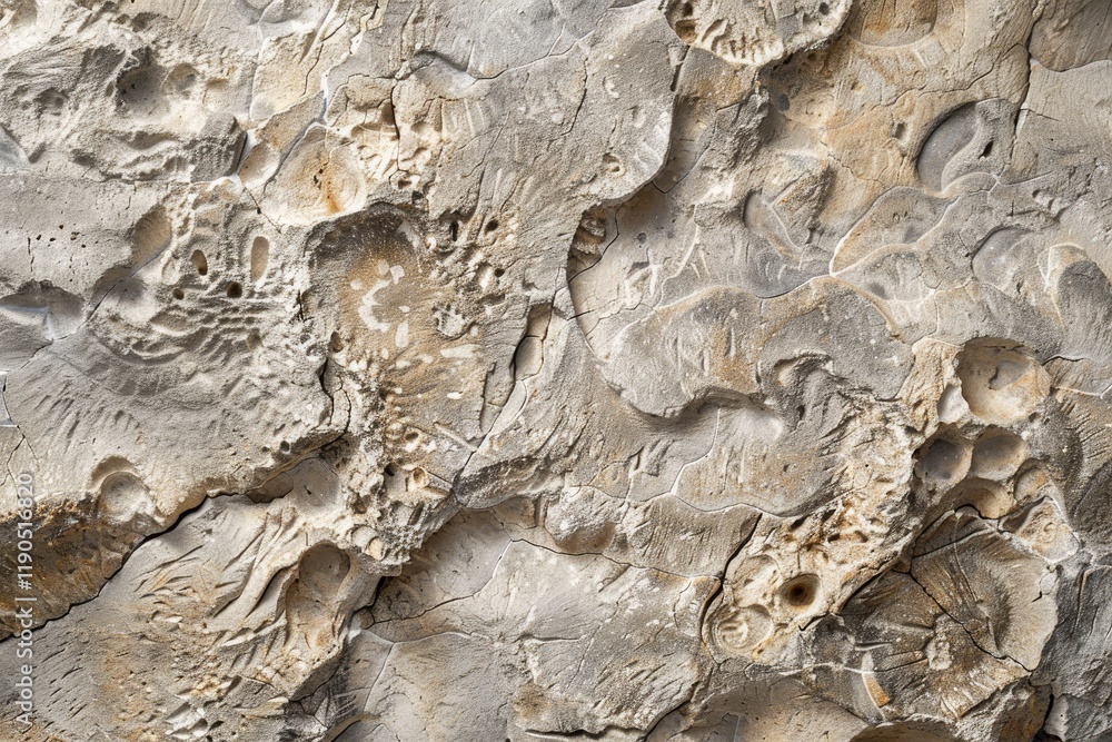 Poster a close-up shot of textured limestone with fossilized imprints, textured limestone with fossilized i