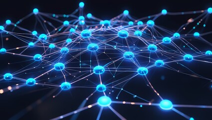 Fototapeta premium Abstract AI Network with Blue Light Illuminated Interconnected Nodes