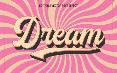 Vector 3d retro dream text effect with psychedelic swirl background