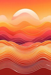 Fototapeta premium Abstract Sunset Landscape With Wavy Lines And Gradient Colors