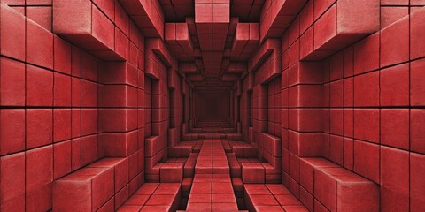 wall of red bricks symmetrical 3d