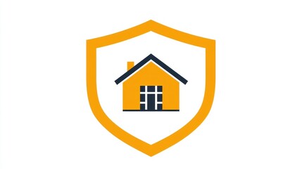 Home security icon yellow shield protecting a house.