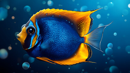 Banner for an aquarium, showcasing exotic marine life and interactive exhibits, yellow tang fish