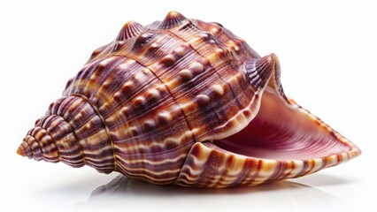 Obraz premium Close-up Detailed Image of a Helmet Shell (Cassis Cornuta) Isolated on Pure White Background – High-Resolution Stock Photo