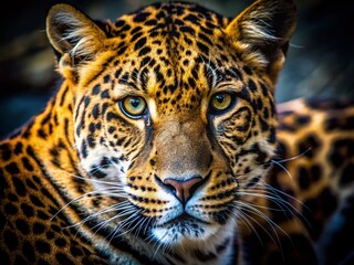 Obraz premium Close-up Leopard Fur Texture, Dark Spots, Low Light Wildlife Photography