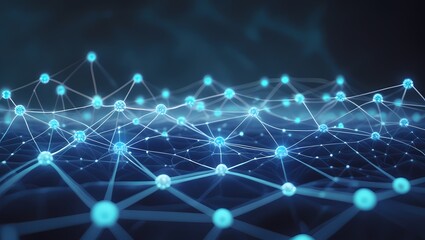 Abstract AI Network with Blue Light Illuminated Interconnected Nodes