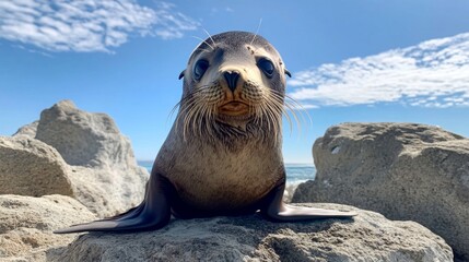 Naklejka premium Baby Seal on the Coastline