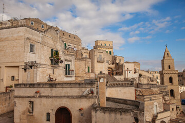 Fototapeta premium A view of the historical world heritage city of Matera, Puglia, Italy, la città dei sassi, with its stone houses