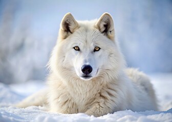 Obraz premium Arctic Wolf Resting: Majestic Melville Island Canis lupus arctos in Winter