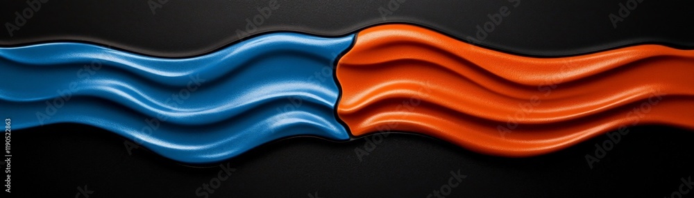 Poster abstract wave forms: dynamic interplay of blue and orange waves, creating a vibrant and visually str